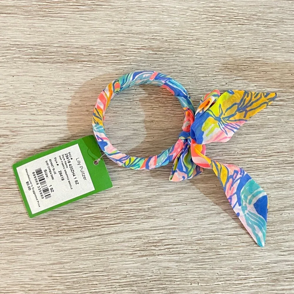 New Lilly Pulitzer Bangle Bracelet Fabric Wrapped Bennet Blue Surf Gypsea Swim - Picture 4 of 5
